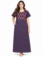 Evolove x Baghban 100% Pure Cotton For Comfort | Heritage Floral Print Soft & Comfortable Nightgown for Women | Cotton Maxi Nighty & Everyday Sleepwear (LNGCO3566RB)