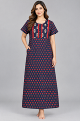 Evolove x Baghban 100% Pure Cotton For Comfort | Heritage Floral Print Soft & Comfortable Nightgown for Women | Cotton Maxi Nighty & Everyday Sleepwear (LNGCO3566RB)