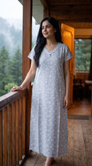 Evolove X Venus Women's Premium Soft Rayon Slub Fabric Long Nightgown | Breathable Lightweight Printed Nighty | Half Sleeve Comfortable Sleepwear & Loungewear (LNGRS3533LB )