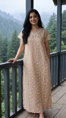 Evolove X Venus Women's Premium Soft Rayon Slub Fabric Long Nightgown | Breathable Lightweight Printed Nighty | Half Sleeve Comfortable Sleepwear & Loungewear ( LNGRS3537CB )