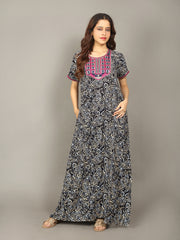Premium Rayon Long Nightgown for Women – Soft Breathable Printed Nightdress