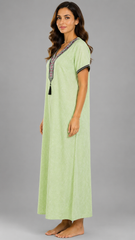 Women’s Cotton Printed Maxi Nightgown | Comfortable Loose Fit Long Night Dress | Soft Breathable Nightwear with Short Sleeves