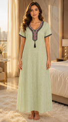 Women’s Cotton Printed Maxi Nightgown | Comfortable Loose Fit Long Night Dress | Soft Breathable Nightwear with Short Sleeves