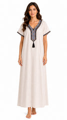 Women 100% Pure Rayon Embroidered Long Nightgown | Full Length Maxi Nighty | Soft Breathable Sleepwear with Pocket