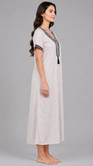 Women 100% Pure Rayon Embroidered Long Nightgown | Full Length Maxi Nighty | Soft Breathable Sleepwear with Pocket