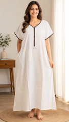 Women’s Cotton Printed Maxi Nightgown | Comfortable Loose Fit Long Night Dress | Soft Breathable Nightwear with Short Sleeves