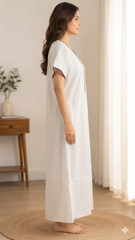 Women’s Cotton Printed Maxi Nightgown | Comfortable Loose Fit Long Night Dress | Soft Breathable Nightwear with Short Sleeves