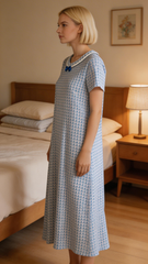 Evolove X Venus Women's Premium Soft Rayon Long Nightgown | Breathable Printed Maxi Nighty | Half Sleeve Comfortable Sleepwear & Loungewear (LNGRY3505BL )