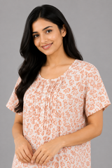 Evolove X Venus Women's Premium Soft Rayon Long Nightgown | Breathable Printed Maxi Nighty | Half Sleeve Comfortable Sleepwear & Loungewear ( LNGRY3515OG )