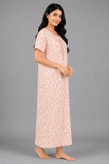 Evolove X Venus Women's Premium Soft Rayon Long Nightgown | Breathable Printed Maxi Nighty | Half Sleeve Comfortable Sleepwear & Loungewear ( LNGRY3515OG )