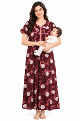 Evolove Women's Zero Polyester Maternity Feeding Nighty with Front Open Zipper | Feather-Soft Skin-Friendly Breathable Viscose Fabric (LNGRY3542DMM)
