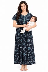 Evolove Women's Zero Polyester Maternity Feeding Nighty with Front Open Zipper | Feather-Soft Skin-Friendly Breathable Viscose Fabric (LNGRY3545DNM)