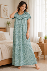 TENCEL™ × Bamboo Luxury Fabric – long nightgown Ultra-Soft, Silky, Breathable & Eco-Friendly. Our most comfortable ever in tonal embroideries for that minimal look,