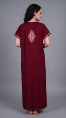 Women's Designer Kashmiri Embroidered Long Nightgown | Premium Bizzy Lizzy Fabric | Full Length Maxi Nighty | Soft, Breathable & Comfortable Sleepwear | Daily Wear & Lounge Wear