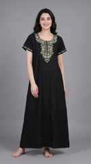 Women's Designer Kashmiri Embroidered Long Nightgown | Premium Bizzy Lizzy Fabric | Full Length Maxi Nighty | Soft, Breathable & Comfortable Sleepwear | Daily Wear & Lounge Wear