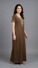 Women's Designer Kashmiri Embroidered Long Nightgown | Premium Bizzy Lizzy Fabric | Full Length Maxi Nighty | Soft, Breathable & Comfortable Sleepwear | Daily Wear & Lounge Wear