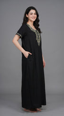 Women's Designer Kashmiri Embroidered Long Nightgown | Premium Bizzy Lizzy Fabric | Full Length Maxi Nighty | Soft, Breathable & Comfortable Sleepwear | Daily Wear & Lounge Wear