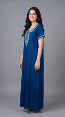 Women's Designer Kashmiri Embroidered Long Nightgown | Premium Bizzy Lizzy Fabric | Full Length Maxi Nighty | Soft, Breathable & Comfortable Sleepwear | Daily Wear & Lounge Wear