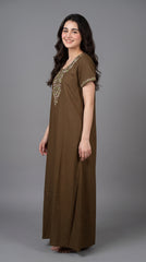 Women's Designer Kashmiri Embroidered Long Nightgown | Premium Bizzy Lizzy Fabric | Full Length Maxi Nighty | Soft, Breathable & Comfortable Sleepwear | Daily Wear & Lounge Wear