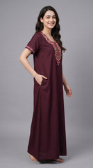 Women's Designer Kashmiri Embroidered Long Nightgown | Premium Bizzy Lizzy Fabric | Full Length Maxi Nighty | Soft, Breathable & Comfortable Sleepwear | Daily Wear & Lounge Wear