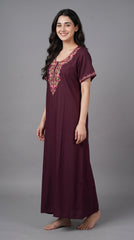 Women's Designer Kashmiri Embroidered Long Nightgown | Premium Bizzy Lizzy Fabric | Full Length Maxi Nighty | Soft, Breathable & Comfortable Sleepwear | Daily Wear & Lounge Wear