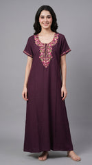 Women's Designer Kashmiri Embroidered Long Nightgown | Premium Bizzy Lizzy Fabric | Full Length Maxi Nighty | Soft, Breathable & Comfortable Sleepwear | Daily Wear & Lounge Wear