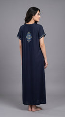 Women's Designer Kashmiri Embroidered Long Nightgown | Premium Bizzy Lizzy Fabric | Full Length Maxi Nighty | Soft, Breathable & Comfortable Sleepwear | Daily Wear & Lounge Wear