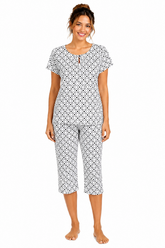 Evolove X Venus Women's Premium Soft Double Cloth Fabric Capri Set | Ultra Soft Breathable Printed Night Suit | Half Sleeve Top & Capri Bottom | Everyday Loungewear & Sleepwear (NCSDC3521BK)