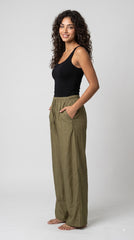 Evolove Aero Soft Women's Olive Green Wide Leg Pyjama | Relaxed Fit Lounge Pants with Elasticated Waist & Drawstring | Sleepwear & Loungewear