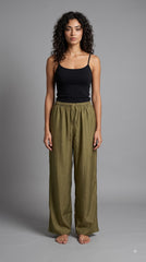 Evolove Aero Soft Women's Olive Green Wide Leg Pyjama | Relaxed Fit Lounge Pants with Elasticated Waist & Drawstring | Sleepwear & Loungewear