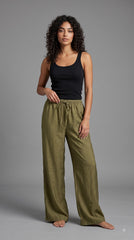 Evolove Aero Soft Women's Olive Green Wide Leg Pyjama | Relaxed Fit Lounge Pants with Elasticated Waist & Drawstring | Sleepwear & Loungewear