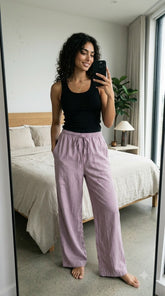 Evolove Aero Soft Women's Lavender Wide Leg Pyjama | Relaxed Fit Lounge Pants with Elasticated Waist & Drawstring | Comfortable Sleepwear
