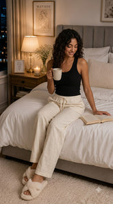 Evolove Aero Soft Women's White Wide Leg Pyjama | Relaxed Fit Lounge Pants with Elasticated Waist & Drawstring | Comfortable Sleepwear