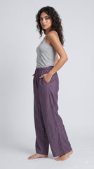 Evolove Aero Soft Women's Plum Purple Wide Leg Pyjama | Relaxed Fit Lounge Pants with Elasticated Waist & Drawstring | Comfortable Sleepwear