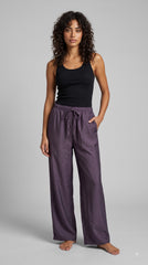 Evolove Aero Soft Women's Plum Purple Wide Leg Pyjama | Relaxed Fit Lounge Pants with Elasticated Waist & Drawstring | Comfortable Sleepwear