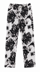 Women’s Black & White Floral Rayon Pajama | Soft Lounge Wear | Elastic Waist | Side Pockets