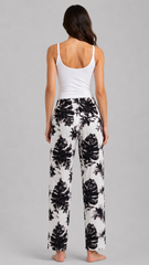 Women’s Black & White Floral Rayon Pajama | Soft Lounge Wear | Elastic Waist | Side Pockets