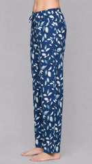 Women’s Blue Leaf Printed Rayon Pajama | Soft Lounge Wear | Elastic Waist | Side Pockets