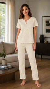 Evolove X Venus Women's Premium Soft Double Cloth Pajama Set | Ultra Soft Breathable Cotton Blend Night Suit ( NPSDC3499YW )