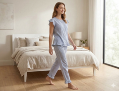 Evolove X Venus Women's Premium Soft Rayon Pajama Set | Breathable Printed Night Suit | Half Sleeve Top & Full-Length Pajama | Comfortable Loungewear & Sleepwear ( NPSRY3506BL)