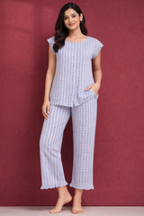 Evolove X Venus Women's Premium Soft Rayon Pajama Set | Breathable Printed Night Suit | Half Sleeve Top & Full-Length Pajama | Comfortable Loungewear & Sleepwear ( NPSRY3506BL)