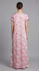 Alpine Designer Long embroidered Nighty for Women with Side Pocket | Soft Breathable Fabric | Printed Maxi Nighty | Comfortable Daily Wear