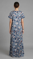 Alpine Designer Long Embroidered Nighty for Women with Side Pocket | Soft Breathable Fabric | Printed Maxi Nighty | Comfortable Daily Wear