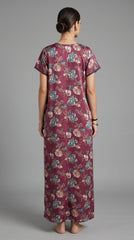 Alpine Long Nightgown with Embroidery for Women with Side Pocket | Soft Breathable Fabric | Printed Maxi Nighty | Comfortable Daily Wear