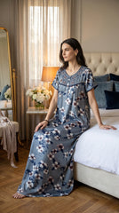 Alpine Designer Long Embroidered Nighty for Women with Side Pocket | Soft Breathable Fabric | Printed Maxi Nighty | Comfortable Daily Wear