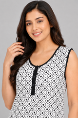 Evolove X Venus Women's Premium Soft Double Cloth Fabric Short Nightgown | Ultra Soft Breathable Printed Nighty | Half Sleeve Lightweight Sleepwear | Everyday Home Wear (SNGDC3522BK)