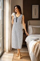 Evolove X Venus Women's Premium Soft Double Cloth Fabric Short Nightgown | Ultra Soft Breathable Printed Nighty | Half Sleeve Lightweight Sleepwear | Everyday Home Wear (SNGDC3522BK)