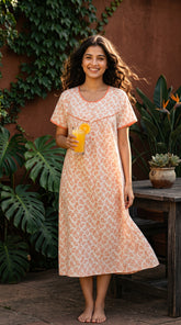 Evolove X Venus Women's Premium Soft Rayon Short Nightgown | Breathable Lightweight Nighty | Half Sleeve Comfortable Sleepwear & Loungewear ( SNGRY3516OG )