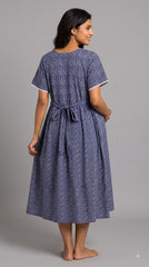 Evolove Rayon Maternity Feeding Nighty for Women | Navy Blue Leaf Print Nursing Nightgown with Invisible Feeding Zippers