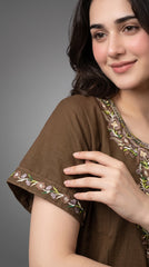 Women's Designer Kashmiri Embroidered Long Nightgown | Premium Bizzy Lizzy Fabric | Full Length Maxi Nighty | Soft, Breathable & Comfortable Sleepwear | Daily Wear & Lounge Wear
